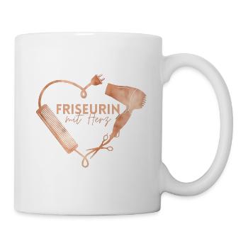 Friseurin mit Herz! Fön, Kamm, Schere - Tasse - Weiß - Rechts