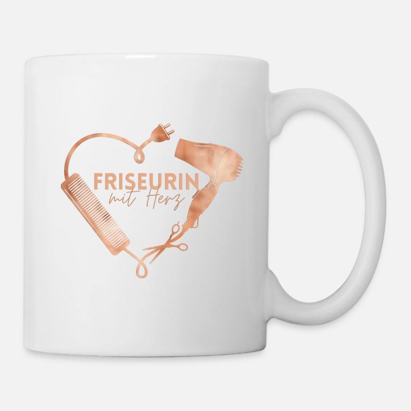 Friseurin mit Herz! Fön, Kamm, Schere - Tasse - Weiß