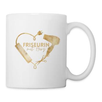 Friseurin mit Herz! Fön, Kamm, Schere - Tasse - Weiß - Rechts