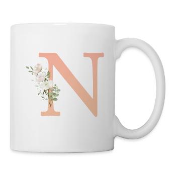 N Monogramm, minimal, pastel, Blumen - Tasse - Weiß - Rechts