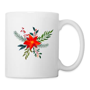 Poinsettia Watercolor Christmas Flower Bouquet - Mug - white - Right