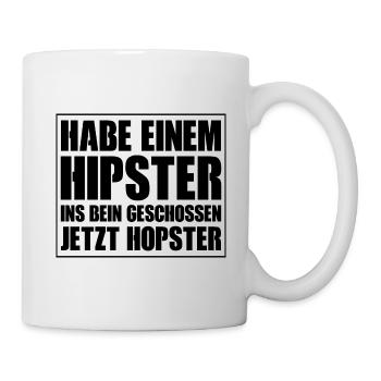 Habe einem Hipster ins Bein geschossen jetzt hopst - Tasse - Weiß - Rechts