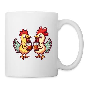 Hahn Comic Bier Lustig Saufen - Tasse - Weiß - Rechts