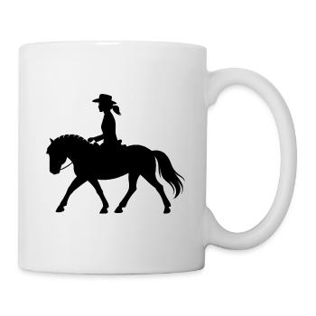 silhouette de cavalier western sur cheval / cheval fjord - Mug blanc - blanc - Droite