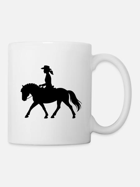silhouette de cavalier western sur cheval / cheval fjord - Mug blanc - blanc