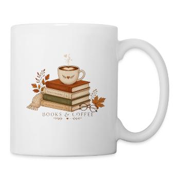 Herbstbücher und Kaffee - Tasse - Weiß - Rechts
