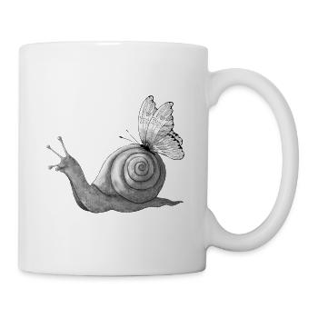 Schnecke mit Schmetterling auf der Spirale - Tasse - Weiß - Rechts