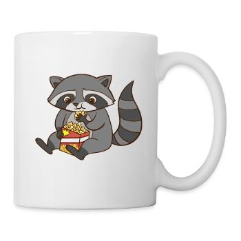 Un raton laveur mange du pop-corn. - Mug blanc - blanc - Droite
