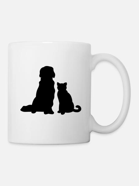 Chat avec chien - Mug blanc - blanc