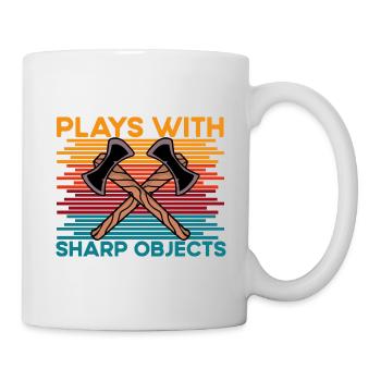 Axe Throwing plays with sharp objects funny saying - Mug - white - Right