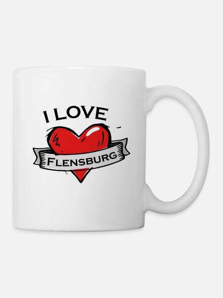 Flensburg - Ich liebe Stadtnamen in Tattoo Stil - Tasse - Weiß