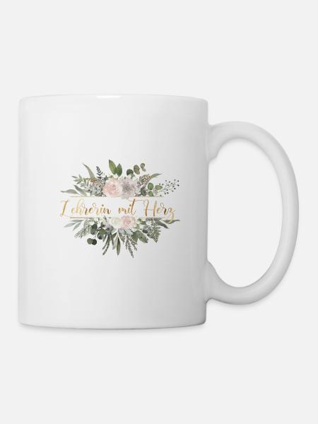 Lehrerin mit Herz - personalisierbar floral - Tasse - Weiß