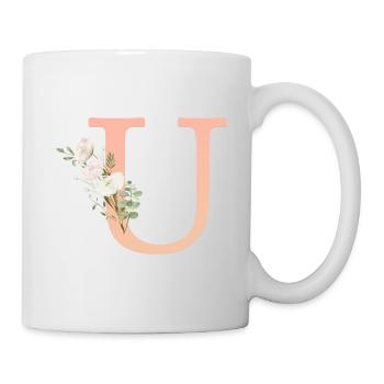 U Monogramm, minimal, pastel, Blumen - Tasse - Weiß - Rechts