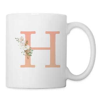 H Monogramm, minimal, pastel, Blumen - Tasse - Weiß - Rechts
