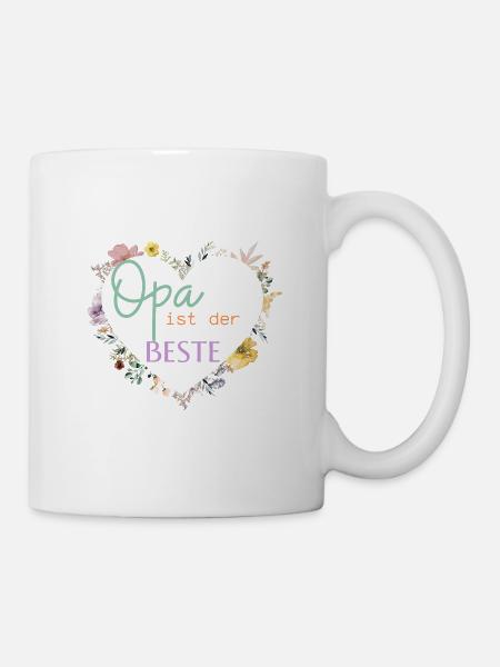 Opa ist der Beste! Niedlicher Blumen-Herz - Tasse - Weiß