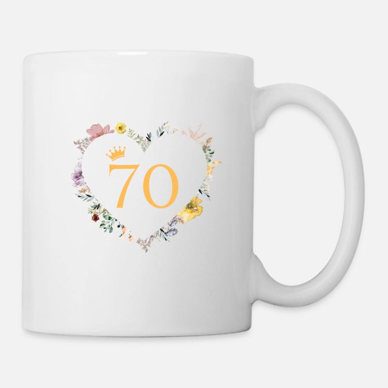 Numéro 70, fleurs coeur, personnalisable - Mug blanc - blanc