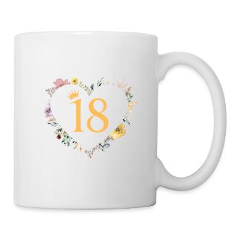 Zahl 18, Herz-Blumen, personalisierbar - Tasse - Weiß - Rechts