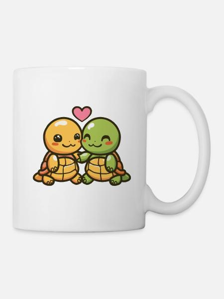 Tortue Bande Dessinée Couple Amour - Mug blanc - blanc