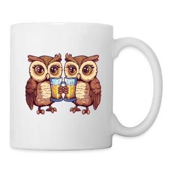 Eule Comic Bier Lustig Saufen - Tasse - Weiß - Rechts