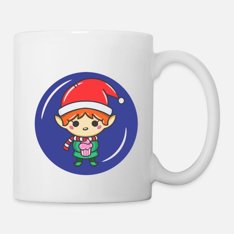 Little Christmas elf with cupcake - Mug - white