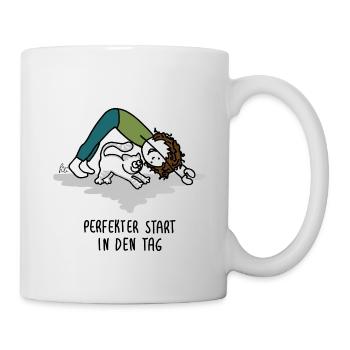 Perfect start to the day – yoga and cat - Mug - white - Right