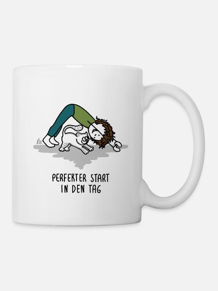 Début de journée parfait – yoga et chat - Mug blanc - blanc