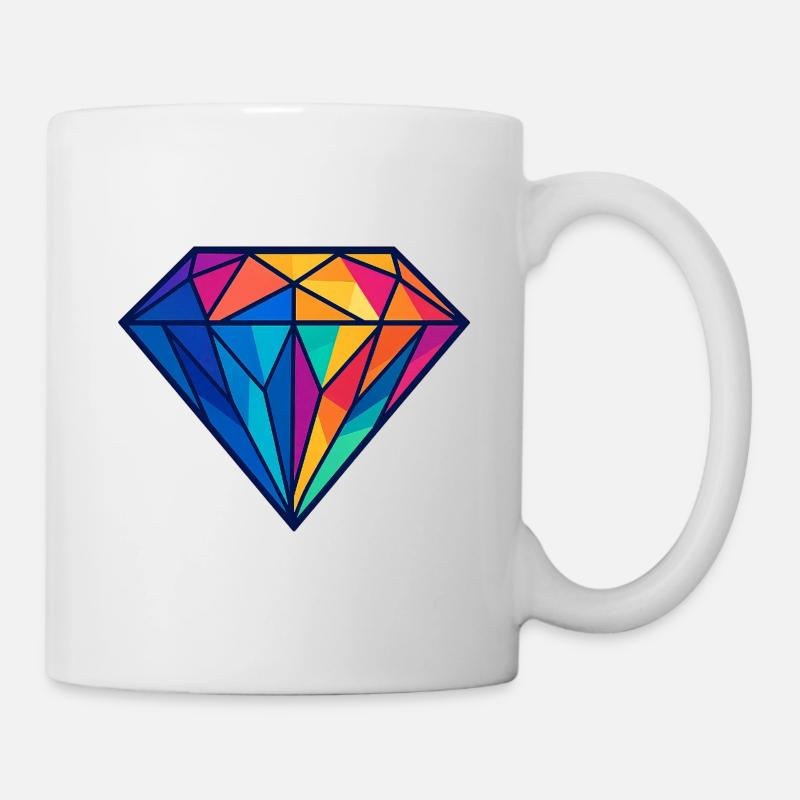 Geometrischer Diamant | Bunt / Regenbogen Design - Tasse - Weiß