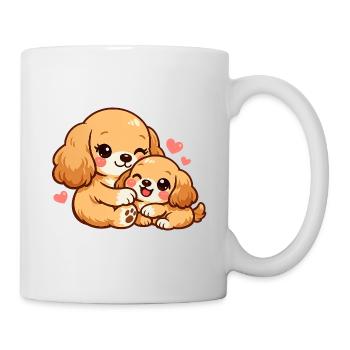 Die Hundemutter kuschelt mit ihrem Welpen - Tasse - Weiß - Rechts