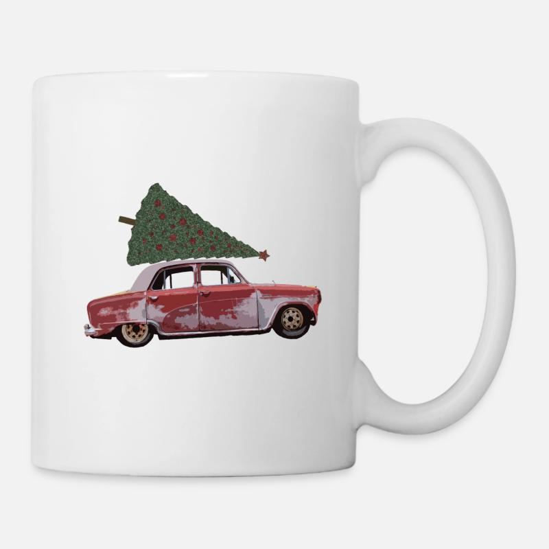 Oldtimer mit Tannenbaum - Tasse - Weiß