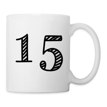 15 JAHRE. 15-jähriges JUBILÄUM. GEBURTSTAG 15 JAHRE. 15 - Tasse - Weiß - Rechts