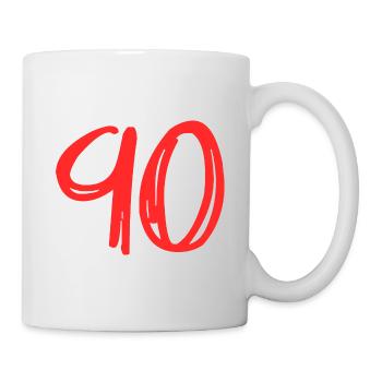 90 JAHRE. 90-JÄHRIGES JUBILÄUM. GEBURTSTAG 90 JAHRE. 90 - Tasse - Weiß - Rechts