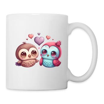 Two cute loving birds with hearts - Mug - white - Right