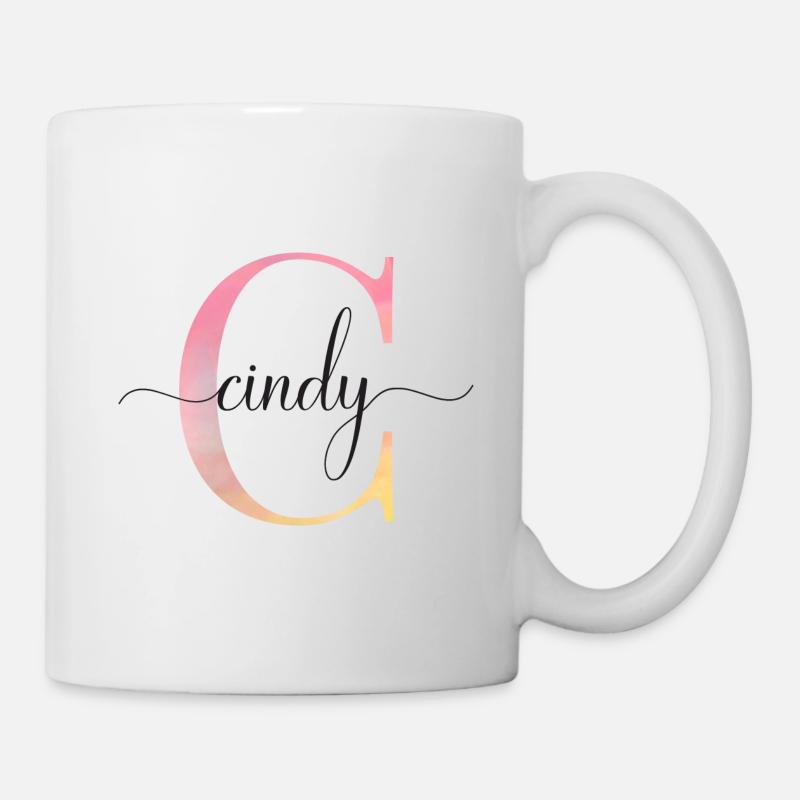 C | Monogramme | Nom | Cindy |Aquarelle - Mug blanc - blanc