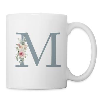 M | Monogramme | Eucalyptus Pastel Fleur Bleu - Mug blanc - blanc - Droite