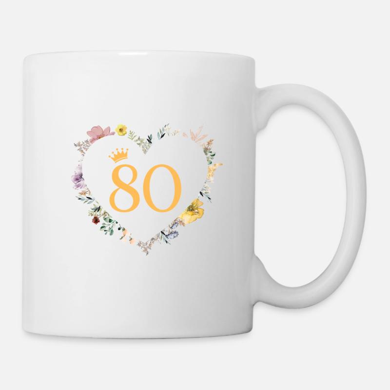 Zahl 80, Herz-Blumen, personalisierbar - Tasse - Weiß