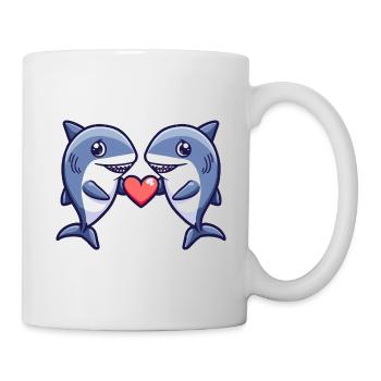 Hai Paar Verliebt Tier Valentinstag - Tasse - Weiß - Rechts