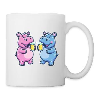 Nilpferd Comic Tier Bier Lustig Saufen - Tasse - Weiß - Rechts