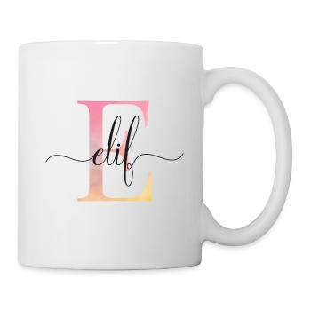 E| Monogramme | Nom | Élif |Aquarelle - Mug blanc - blanc - Droite