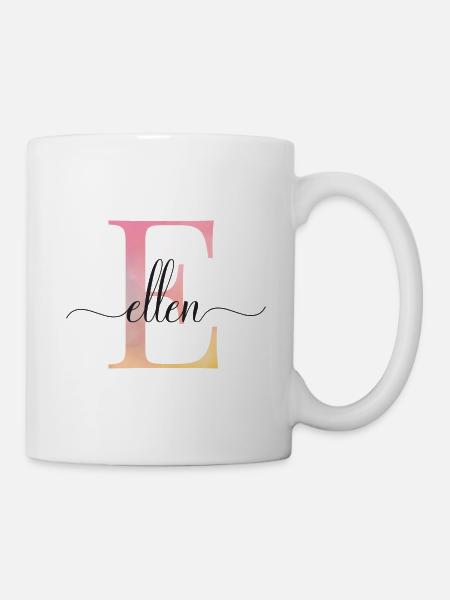 E| Monogramm | Name | Ellen |Watercolor - Tasse - Weiß