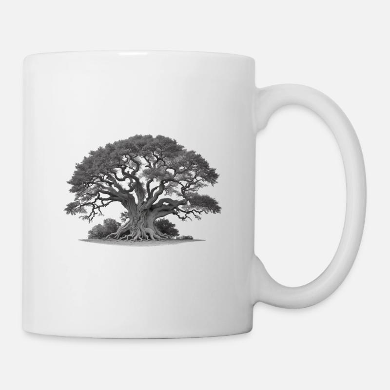 Vieux chêne avec des racines et de nombreuses branches - Mug blanc - blanc