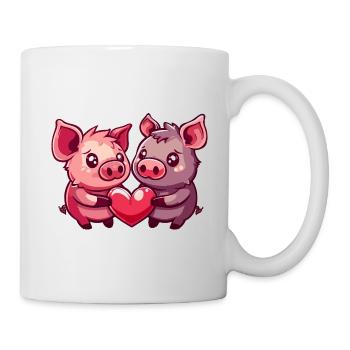Schwein Paar Verliebt Tier Valentinstag - Tasse - Weiß - Rechts