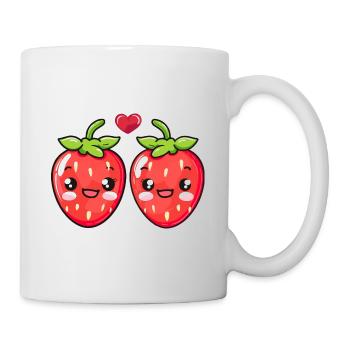 Erdbeeren Paar Liebe Herz Lustig - Tasse - Weiß - Rechts