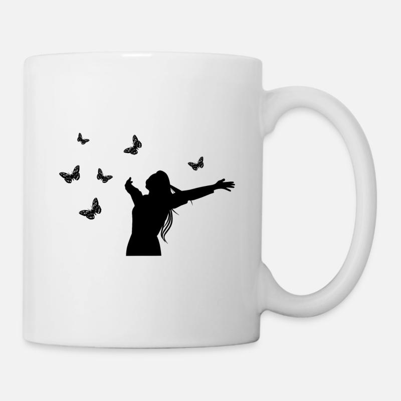 Image de l’ombre Femme Liberté Bonheur - Mug blanc - blanc