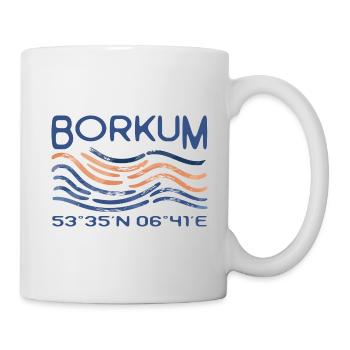 Borkum GPS Koordinaten Nordsee Insel Leuchtturm - Tasse - Weiß - Rechts