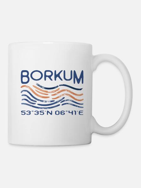 Borkum GPS Koordinaten Nordsee Insel Leuchtturm - Tasse - Weiß