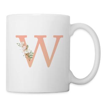 W Monogramm, minimal, pastel, Blumen - Tasse - Weiß - Rechts