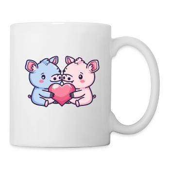 Schwein Paar Verliebt Tier Valentinstag - Tasse - Weiß - Rechts
