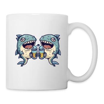 Piranha Fische Comic Bier Party - Tasse - Weiß - Rechts