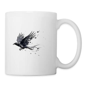 Krähe Rabe Farbspritzer – Modern Aquarell - Tasse - Weiß - Rechts