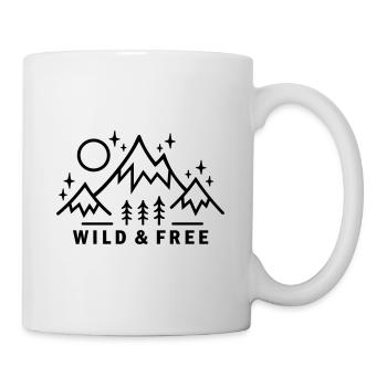 'Wild and free' Berge Natur Bäume Geschenk - Tasse - Weiß - Rechts